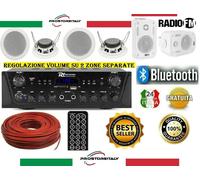 KIT FILODIFFUSIONE 100Watt+4 Altoparlanti Soffitto+2 Parete+Bluetooth+Radio FM