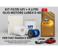 Kit Filtri Ufi + 4l Olio Motore Lubex 5w40 per Fiat Panda 500 Ypsilon Ford Ka...