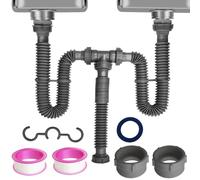 Kit flessibile espandibile a doppia trappola a P per scarico lavello a doppia vasca da 1 1/2" o 1 1/4", kit di tubi adatto per cucina, bagno, completo di anello di tenuta, nastro e tubi