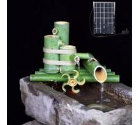 Kit fontana solare in bambù, fontana a dondolo tradizionale giapponese con pompa, trattamento di carbonizzazione, fontana Zen da esterno for giardino(55cm)