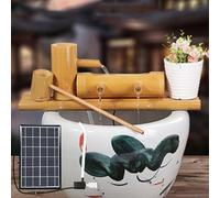 Kit Fontana Solare In Bambù, Fontana Da Giardino Zen Realizzata A Mano Con Pompa, Flusso D'acqua A Gradini E Serbatoio A Forma Di U Per Patio, Giardino, Laghetto, Balcone(40cm)