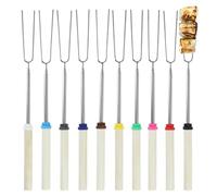 Kit forchette da tostatura Marshmallow, bastoncini estensibili in acciaio inox a forma di U per barbecue e falò, accessori retrattili per falò da campeggio (confezione da 10)