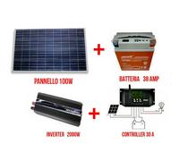 KIT FOTOVOLTAICO 1 KW PWM INVERTER 2000W PANNELLO SOLARE 100W BATTERIA 38AMP