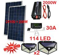 Kit Fotovoltaico 2KW Inverter 2000W Pannello Solare regolatore 2 Faretti 114 led