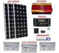 KIT FOTOVOLTAICO 3KW GIORNALIERO INVERTER 4000W PANNELLO ENERGIA BATTERIA 120 AH