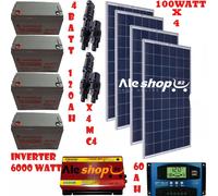 KIT FOTOVOLTAICO 3KW GIORNALIERO INVERTER 6000W PANNELLO ENERGIA batteria 120 ah