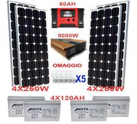 KIT FOTOVOLTAICO 3KW GIORNALIERO INVERTER 8000W PANNELLO ENERGIA batteria 120 ah
