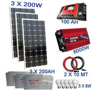Kit fotovoltaico inverter 6000w pannello energia solare Batteria accumulo 200ah