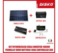 KIT FOTOVOLTAICO ISOLA INVERTER 1000W PANNELLO 100W BATTERIA 100A CONTROLLER 30A