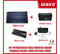 KIT FOTOVOLTAICO ISOLA INVERTER 2000W PANNELLO SOLARE 100W BATTERIA 100AH