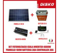 KIT FOTOVOLTAICO ISOLA INVERTER 4000W PANNELLO 100W BATTERIA 38A CONTROLLER 30A