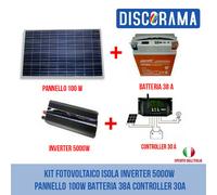 KIT FOTOVOLTAICO ISOLA INVERTER 5000W PANNELLO 100W BATTERIA 38A CONTROLLER 30A