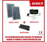 KIT FOTOVOLTAICO ISOLA SOLARE 12V INVERTER 4000W 2X PANNELLI 100W CONTROLLER 50A