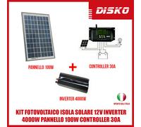 KIT FOTOVOLTAICO ISOLA SOLARE 12V INVERTER 4000W PANNELLO 100W CONTROLLER 30A