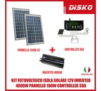 KIT FOTOVOLTAICO ISOLA SOLARE 12V INVERTER 4000W PANNELLO 100W CONTROLLER 30A