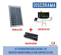 KIT FOTOVOLTAICO ISOLA SOLARE 12V INVERTER 4000W PANNELLO 50W CONTROLLER 30A