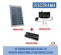 KIT FOTOVOLTAICO ISOLA SOLARE 12V INVERTER 4000W PANNELLO 50W CONTROLLER 50A