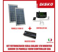 KIT FOTOVOLTAICO ISOLA SOLARE 12V INVERTER 5000W 2X PANNELLI 100W CONTROLLER 50A