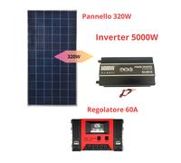 Kit Fotovoltaico Pannello 320W Inverter 5000W Regolatore 60A Impianti Ville