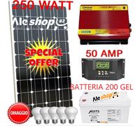 KIT FOTOVOLTAICO PANNELLO SOLAR 250W BATTERIA 200 AH CAMPER barca ACCUMULO baita