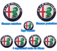 KIT FREGIO STEMMA ALFA ROMEO GIULIETTA MITO 147 156 159 LOGO ARGENTO 7 PEZZI