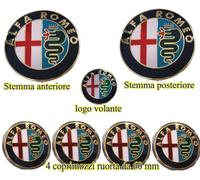 KIT FREGIO STEMMA ALFA ROMEO GIULIETTA MITO 147 156 159 LOGO DORATO 7 PEZZI