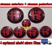 KIT FREGIO STEMMA ALFA ROMEO MITO 147 GIULIETTA 156 GT LOGO ROSSO 7 PEZZI