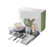 Kit frullatore for tè matcha da 9/10 pezzi con ciotola in ceramica, frusta, cucchiaio, colino e cerimonia del forno per preparare il tè matcha(Pink with blue 10pcs)