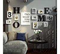 Kit galleria da parete con cornice per foto in legno da 9 pezzi. Include: cornici, modello da appendere alla parete, stampe artistiche decorative e accessori per appendere - 151*69cm -nero + bianc