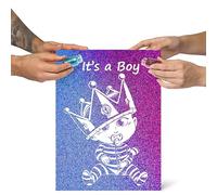 Kit Gender Reveal Interattivo - Tela 30x40 cm con Glitter Rosa e Blu | Annuncio Magico del Sesso del Bambino - Entrambi i Genitori Partecipano! Ideale per Baby Shower e Rivelazione, È un Bambino