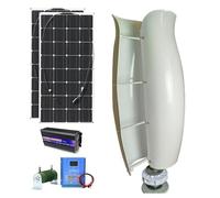 Kit generatore eolico 3KW 12V 24V 48V Energia libera Mulino eolico ad asse verticale + 2 pannelli fotovoltaici da 100W + Inverter da 3000W Sistema di generazione di energia ibrida eolica-solare (bianc