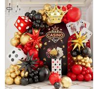 Kit ghirlanda ad arco a palloncino a tema casinò, palloncini rossi neri e oro con stella corona dadi palloncini in lamina per feste di compleanno e laurea