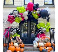 Kit ghirlanda ad arco di palloncini di Halloween, palloncini rosa neon verde e bianco per feste con discoteca fai da te ragno e decorazione 3D per Halloween, compleanno, baby shower, decorazioni per