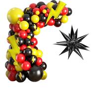 Kit Ghirlanda Arco Palloncini Compleanno, Set di 106 palloncini rossi gialli neri, Palloncini Lattice e Foil, Decorazioni per Feste di Compleanno a Tema Cartoni Animati, Sfondo Foto Decorazione