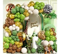 Kit Ghirlanda Arco Palloncini Giungla, 121 Pezzi Palloncini Oro Bianco Verde Salvia con Palloncini con Motivo Animali per Safari Selvaggio Tema Ragazzi Compleanno Baby Shower Festa Decorazione