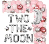 Kit ghirlanda con due palloncini lunari, rosa, per ragazze, per 2° compleanno, con palloncini a forma di stella, per spazio esterno, astronauta, seconda festa
