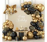Kit Ghirlanda Palloncini Neri Oro, 110 Pezzi Nero Oro Kit Ghirlanda Palloncini con Palloncino Coriandoli Dorati per Feste Compleanno, Baby Shower, Matrimonio, Laurea, Anniversario Pensionamento