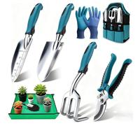 Kit Giardinaggio Completo 7 Pezzi in Alluminio Anti-Ruggine con Tappetino Rinvaso 75x75cm e Borsa 600D Oxford,Set Attrezzi da Giardino Professionali per Orto e Piante,Regalo Giardinaggio Donna Uomo