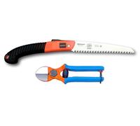 KIT GIARDINAGGIO DUE BUOI CON FORBICE FORGIATA DOPPIO TAGLIO 133/20 E SEGHETTO PIEGHEVOLE RS180/18 PER LA POTA