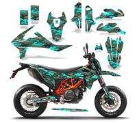 Kit Grafico MX + # Piastre Adesivo Per KTM 690 SMC-R 19-20 Slash Camo Teal