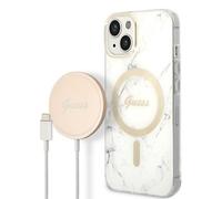 Kit Guess Marble MagSafe per iPhone 14 Plus, bianco - Nouvo