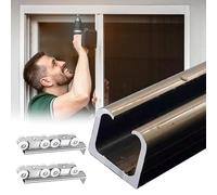 Kit hardware per porta da fienile dorato, guida in alluminio da 4 m, per porte a doppia tasca nascoste, meccanismo di chiusura ammortizzata, montaggio a soffitto e parete, sistema completo di binari