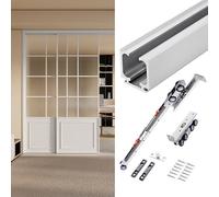Kit hardware per porta scorrevole a soffitto con chiusura ammortizzata, binario da 30 m, con meccanismo a telaio per porta tascabile, per garage e interni di casa, sistema di rotolamento liscio