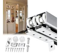 Kit hardware per porta scorrevole doppia per porte interne, sistema di montaggio a soffitto per uso domestico e commerciale