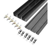 Kit hardware per porta scorrevole regolabile, guide in alluminio a tre binari per armadi, divisori e ante di armadi, facile installazione a filo (nero, 340 cm)