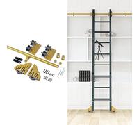 Kit hardware per scala da biblioteca, sistema completo di binari scorrevoli con rullo per pavimento e freno per uso interno/loft, design a tubo rotondo per una facile installazione e un movimento