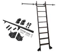 Kit hardware per scala mobile Asta appendiabiti per scala mobile a tubo tondo - Kit binario per scala scorrevole per libreria loft e ufficio domestico (scale non incluse)(122cm Kit pista)