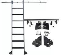 Kit Hardware per Scala per Libreria Rotante Kit Binario per Scala Scorrevole Nera, Binario per Scala Mobile in Tubo Tondo in Acciaio con Ruota A Rulli A Pavimento, 6.6ft/200cm Track Kit