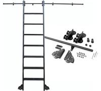 BHBXZZDB Kit per scala scorrevole telescopica - Binari per scala scorrevole, ruote inferiori con freno, Nero, Ferro battuto, 600 cm