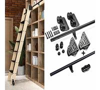 Kit hardware per scale scorrevoli per biblioteche, sistema di binari in acciaio al carbonio con rulli per pavimento, kit per porte scorrevoli lisce per uso domestico e ufficio, facile installazione